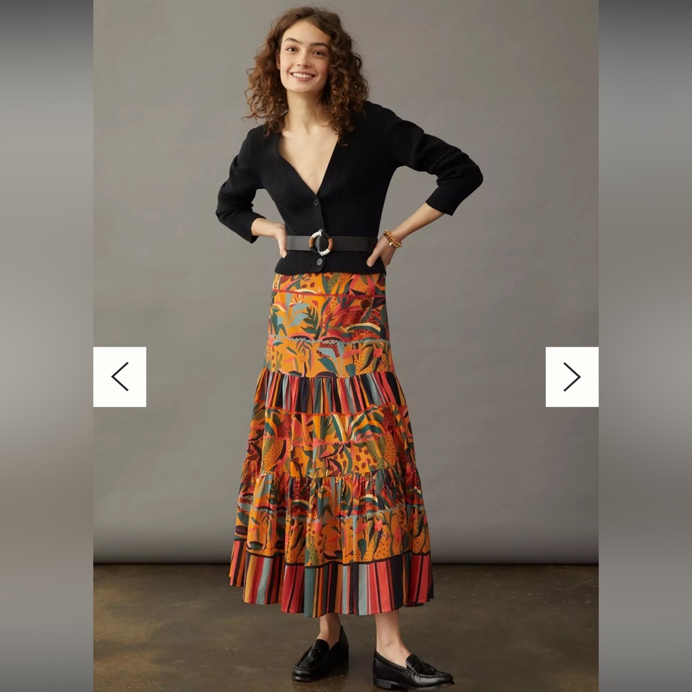 Farm Rio Isabella Tiered Maxi Skirt Leopard Animal Woman's s - Picture 2 of 11